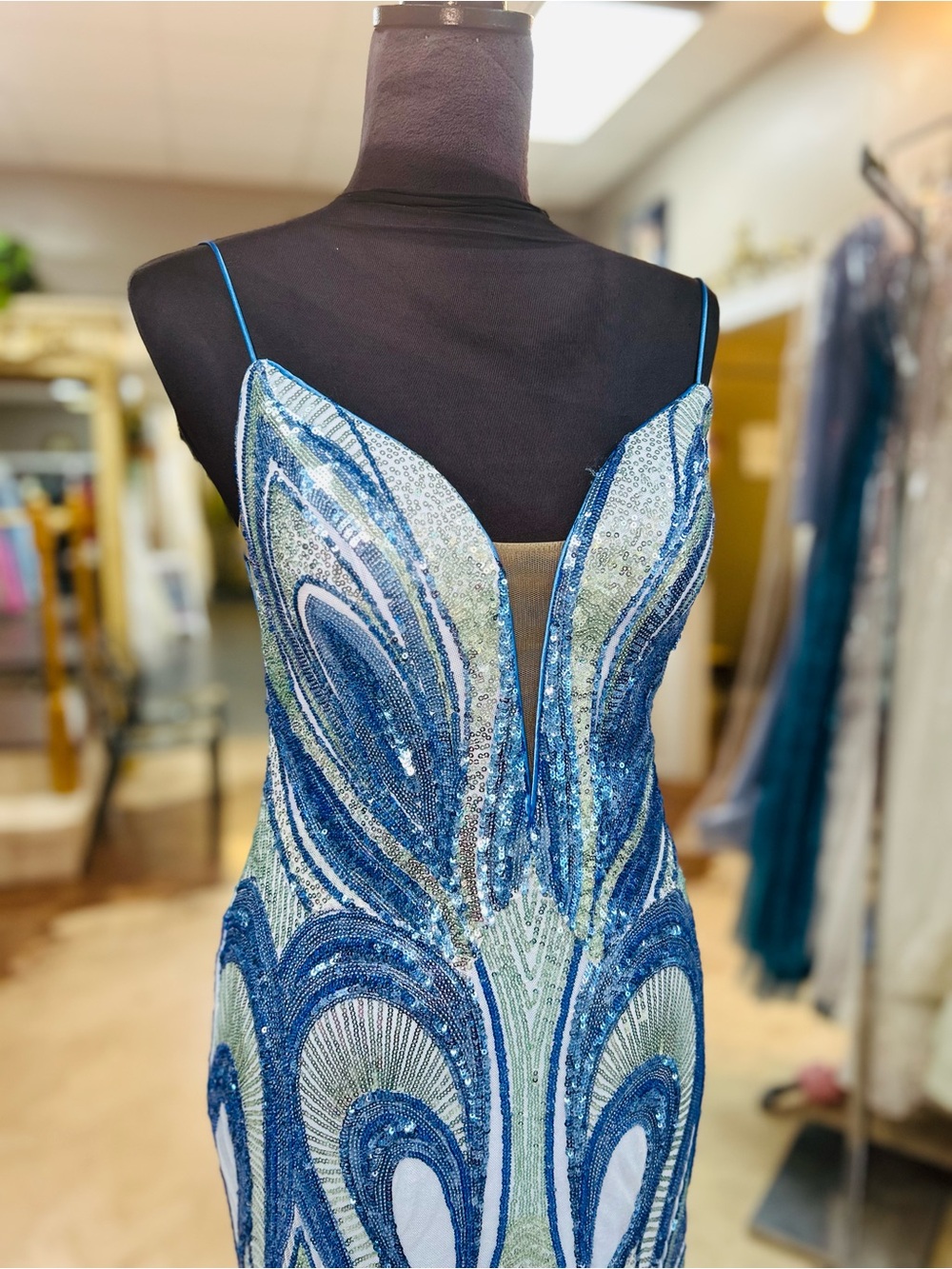 Alyce Paris Blue Sequin Mermaid Gown - Picture 2 of 6